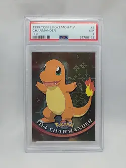 1999 TOPPS POKEMON TV FOIL #4 CHARMANDER PSA 7 - Image 1