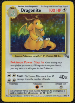 Dragonite 4/62 Fossil Holo Pokemon Card WOTC | Light Play - Near Mint - Image 1