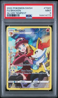 2022 Pokemon Silver Tempest Braixen Tg01 Trainer Gallery Sword Shield PSA 9 Mint - Image 1