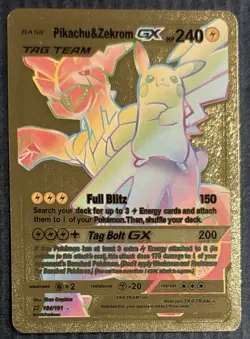 Pokemon Pikachu & Zekrom GX Tag Team Gold Foil Rainbow Art Card 184/181 HP240 - Image 1