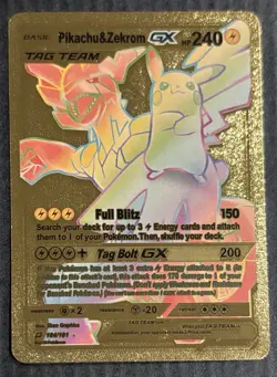 Pokemon Pikachu & Zekrom GX Tag Team Gold Foil Rainbow Art Card 184/181 HP240 - Image 2