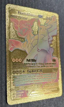 Pokemon Pikachu & Zekrom GX Tag Team Gold Foil Rainbow Art Card 184/181 HP240 - Image 3