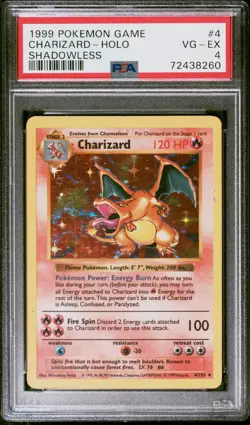1999 Pokemon Game Charizard-Holo #4 VG-EX PSA 4 Shadowless - Image 1