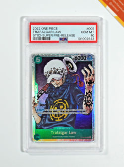 One Piece PSA 10 Trafalgar Law #ST02-009 Super Pre-Release 2022 English - Image 1