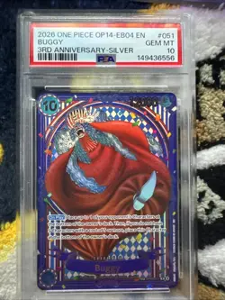 One Piece OP09-051 OP14 Buggy Silver 3rd Anniversary English PSA 10 - Image 1