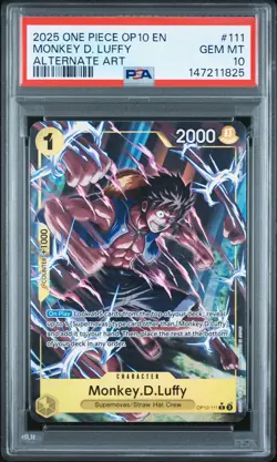 2025 ONE PIECE OP10-ROYAL BLOOD ALTERNATE ART #111 MONKEY D. LUFFY PSA 10 - Image 1