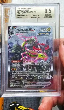 Pokemon TCG Rayquaza VMAX Evolving Skies BGS 9.5 PSA 10 RegradeU - Image 1