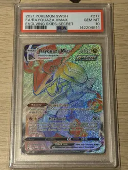 Pokemon TCG Evolving Skies Rayquaza VMAX Rainbow Secret Rare Card 217/203 PSA 10 - Image 1
