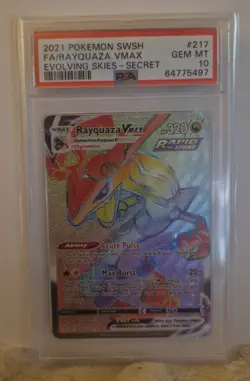 Pokemon TCG Rayquaza VMAX Evolving Skies 217/203 Holo Secret Rare PSA 10 - Image 1