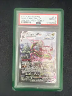 Pokemon TCG Rayquaza VMAX Evolving Skies Holo Card 218/203 PSA 10 Graded - Image 1