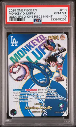 2025 ONE PIECE PROMOS DODGERS X ONE PIECE NIGHT #010 MONKEY D. LUFFY PSA 10 - Image 1