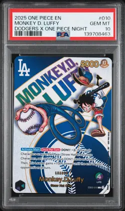 2025 ONE PIECE PROMOS DODGERS X ONE PIECE NIGHT #010 MONKEY D. LUFFY PSA 10 - Image 1
