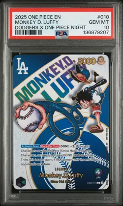 2025 ONE PIECE PROMOS DODGERS X ONE PIECE NIGHT #010 MONKEY D. LUFFY PSA 10 - Image 1