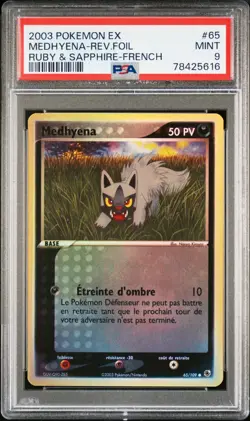 CARTE POKEMON MEDHYENA 65/109 HOLO REVERSE - EX RUBIS SAPHIR - PSA 9 - ASMODEE - Image 1