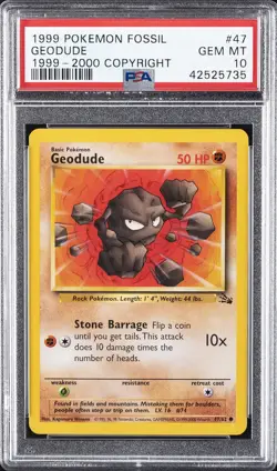 1999 POKEMON FOSSIL 1999-2000 COPYRIGHT #47 GEODUDE PSA 10 - Image 1