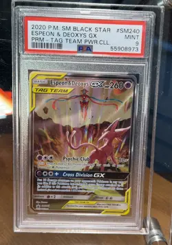 2020 Pokemon Espeon & Deoxys GX SM240 Black Star Promo PSA 9 MINT - Tag Team - Image 2
