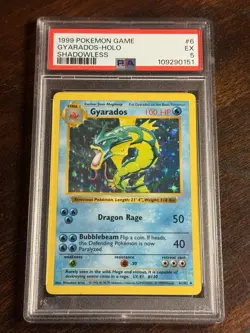 1999 POKEMON BASE SET SHADOWLESS #6 GYARADOS-HOLO PSA 5 - Image 1