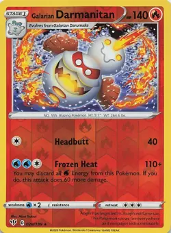 Galarian Darmanitan 028/189 Rare Darkness Ablaze Pokemon Reverse Holo Near Mint - Image 1