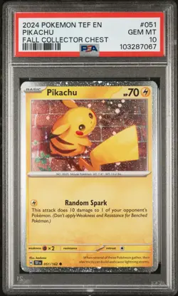 2024 POKEMON TEF EN-TEMPORAL FORCES FALL COLLECTOR CHEST #051 PIKACHU PSA 10 - Image 1