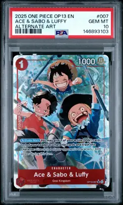 2025 ONE PIECE OP13 007 CARRYING ON HIS WILL ACE & SABO & LUFFY ALT ART PSA 10 - Image 1