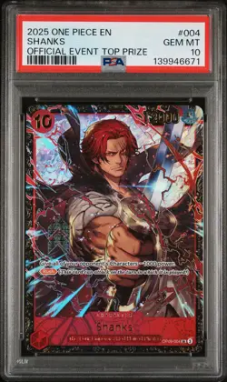 2025 ONE PIECE PROMOS OFFICIAL EVENT TOP PRIZE #004 SHANKS PSA 10 - Image 1