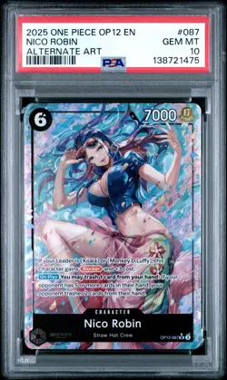 2025 ONE PIECE OP12 087 LEGACY OF THE MASTER NICO ROBIN ALT ART PSA 10 GEM MINT - Image 1