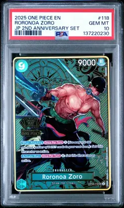 2025 ONE PIECE OP06-118 JAPANESE 2ND ANNIVERSARY SET RORONOA ZORO ENG PSA 10 - Image 1