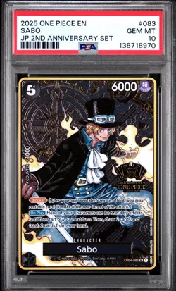 2025 ONE PIECE OP04-083 JAPANESE 2ND ANNIVERSARY SET SABO ENG PSA 10 GEM MINT - Image 1