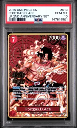 2025 ONE PIECE OP02-013 JAPANESE 2ND ANNIVERSARY SET PORTGAS D. ACE ENG PSA 10 - Image 1