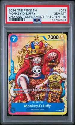 2024 ONE PIECE #043 2ND ANNIVERSARY TOURNAMENT STAMP PROMO MONKEY D LUFFY PSA 10 - Image 1
