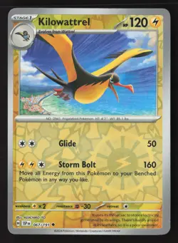 Kilowattrel Uncommon SV08: Surging Sparks 067/191 NM Pokemon Card Reverse Holo - Image 1
