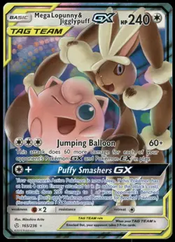 Pokemon Mega Lopunny & Jigglypuff GX Ultra Rare SM - Cosmic Eclipse 165/236 NM - Image 1
