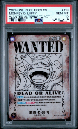 One Piece Monkey.D.Luffy OP05-119 Wanted Poster Luffy Alt Art Chinese PSA 10 - Image 1