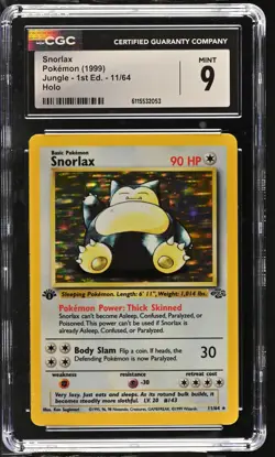 CGC 9 MINT Snorlax 1999 Jungle 1st Edition 11/64 Holo Pokemon Card - Image 1