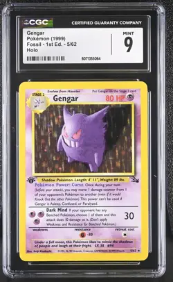 CGC 9 MINT Gengar 1999 Fossil 1st Edition 5/62 Holo Pokemon Card - Image 1