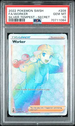 PSA 10 Worker Rainbow 209/195 SWSH Silver Tempest Pokemon Card - Image 1
