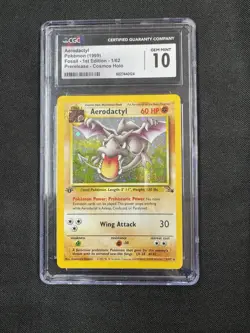 CGC 10 Aerodactyl 1999 Pokemon Fossil 1st Edition Prerelease 1/62 Cosmos Holo - Image 1