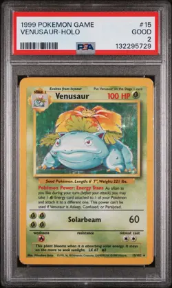 1999 POKEMON SET UNLIMITED #15/102 VENUSAUR RARE HOLO PSA 2 - Image 1