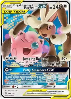 Mega Lopunny & Jigglypuff GX 165/236 SM Cosmic Eclipse Ultra Rare Pokemon - NM - Image 1