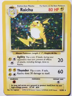 HOLO Raichu 14/102 LP - Original 1999 Base Set Pokemon Card $2 Combined Shipping - Image 1