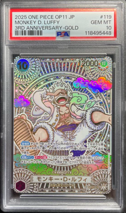 PSA 10 One Piece Card Luffy Gold OP05-119 SEC Parallel 3rd Anniversary Japanese - Image 1