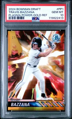 2024 Bowman Draft Travis Bazzana #PP1 Plasma Power Gold Refractor /50 PSA 10 Gem - Image 1