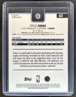 2025-26 Topps Chrome Sapphire Ivica Zubac Black Refractor #/10 Clippers - Image 2
