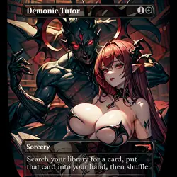 Demonic Tutor RETIRED Red Black Waifu Anime Style Card For EDH and Playtest - Image 1