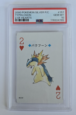 2000 Japanese Pokemon Typhlosion 2 of Hearts Silver Playing Card PSA 10 Gem Mint - Image 1
