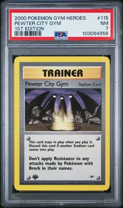 PSA 7 Pewter City Gym 115/132 1st Edition Gym Heroes 2000 Pokemon Card - Image 1