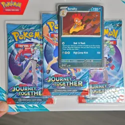 Pokemon TCG Scarlet & Violet Journey Together Booster Set Scraggy Promo 3 Packs - Image 1