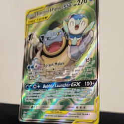 Pokemon Blastoise & Piplup GX Full Art Ultra Rare Holo TAG TEAM 215/236 2019 - Image 3