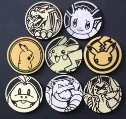 8 X Pokemon Large Coins Coin Tokens Shiny Charizard Eevee Pikachu Blastoise - Image 1