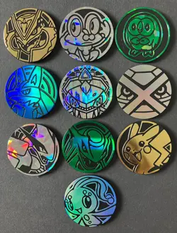 10 X Pokemon Coins Coin Tokens Shiny Mega Rayquaza Pikachu Lucario Lugia Genesec - Image 1